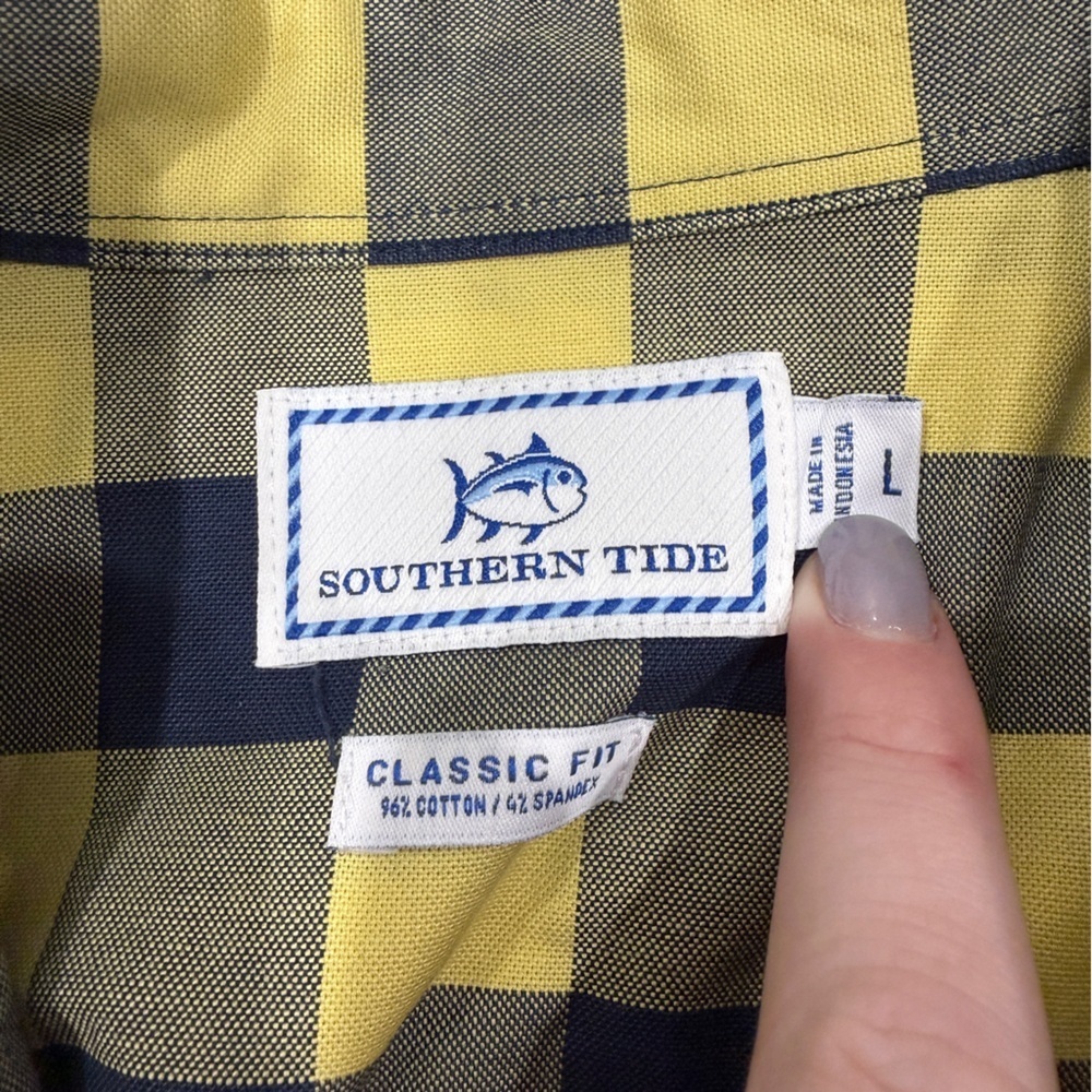 Southern Tide Yellow and Blue Checkered Classic Fit Button Down Long Sleeve - Picture 7 of 12